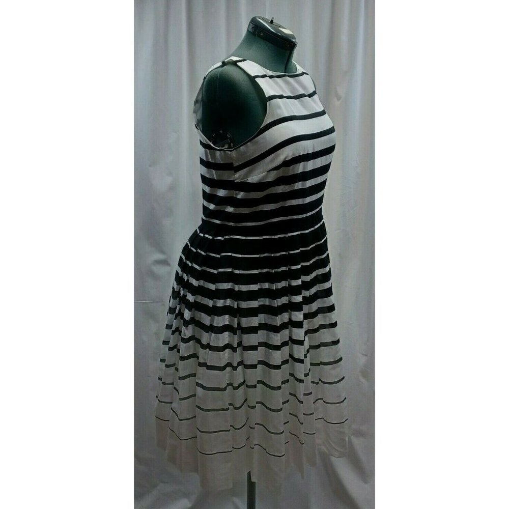 Talbots Dress Fit & Flare Pleated Sz 14 Sleeveless Linen Cotton Black White - Picture 3 of 10